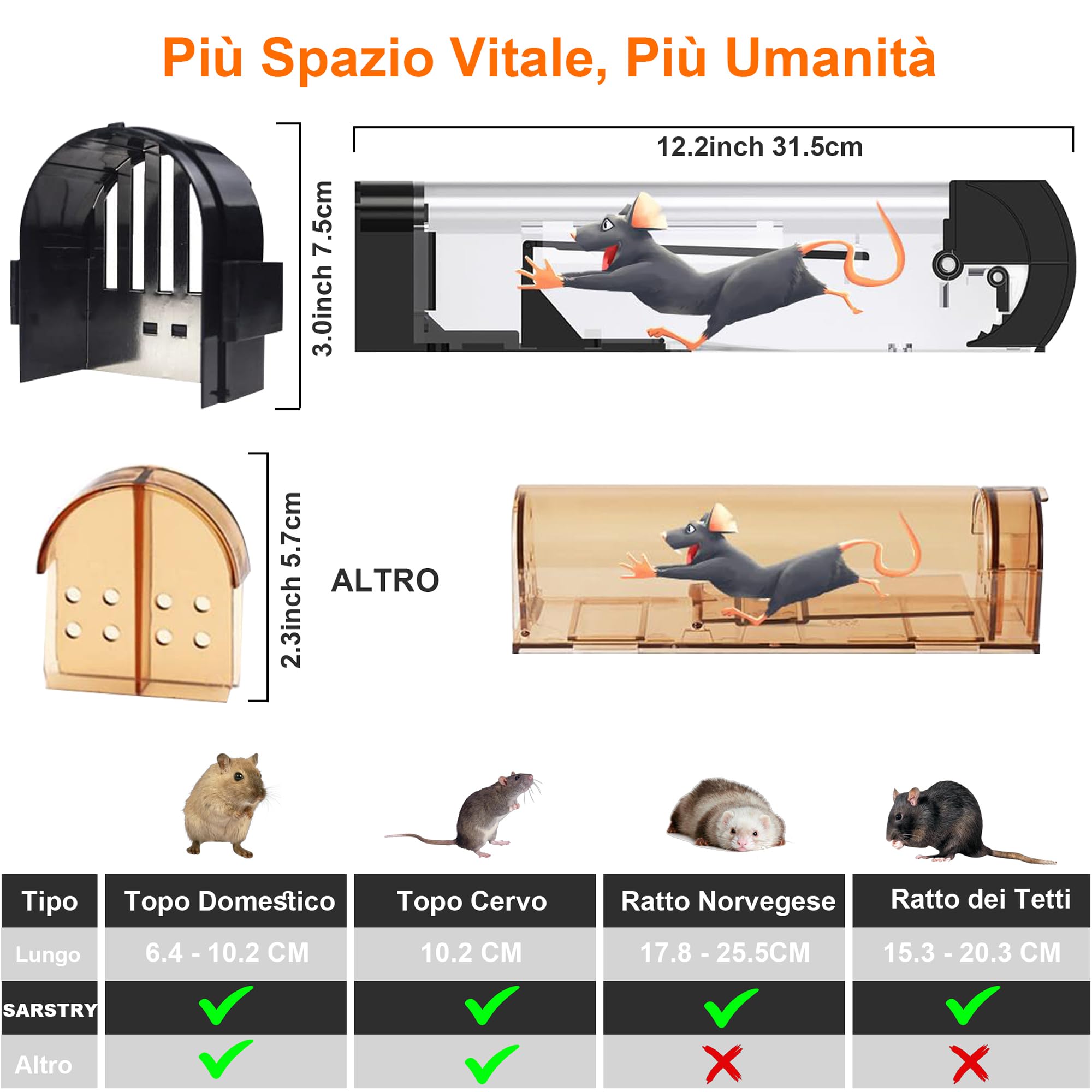 Gabbia Trappola Per Topi Vivi - Grande, Riutilizzabile E Sicura Per Animali