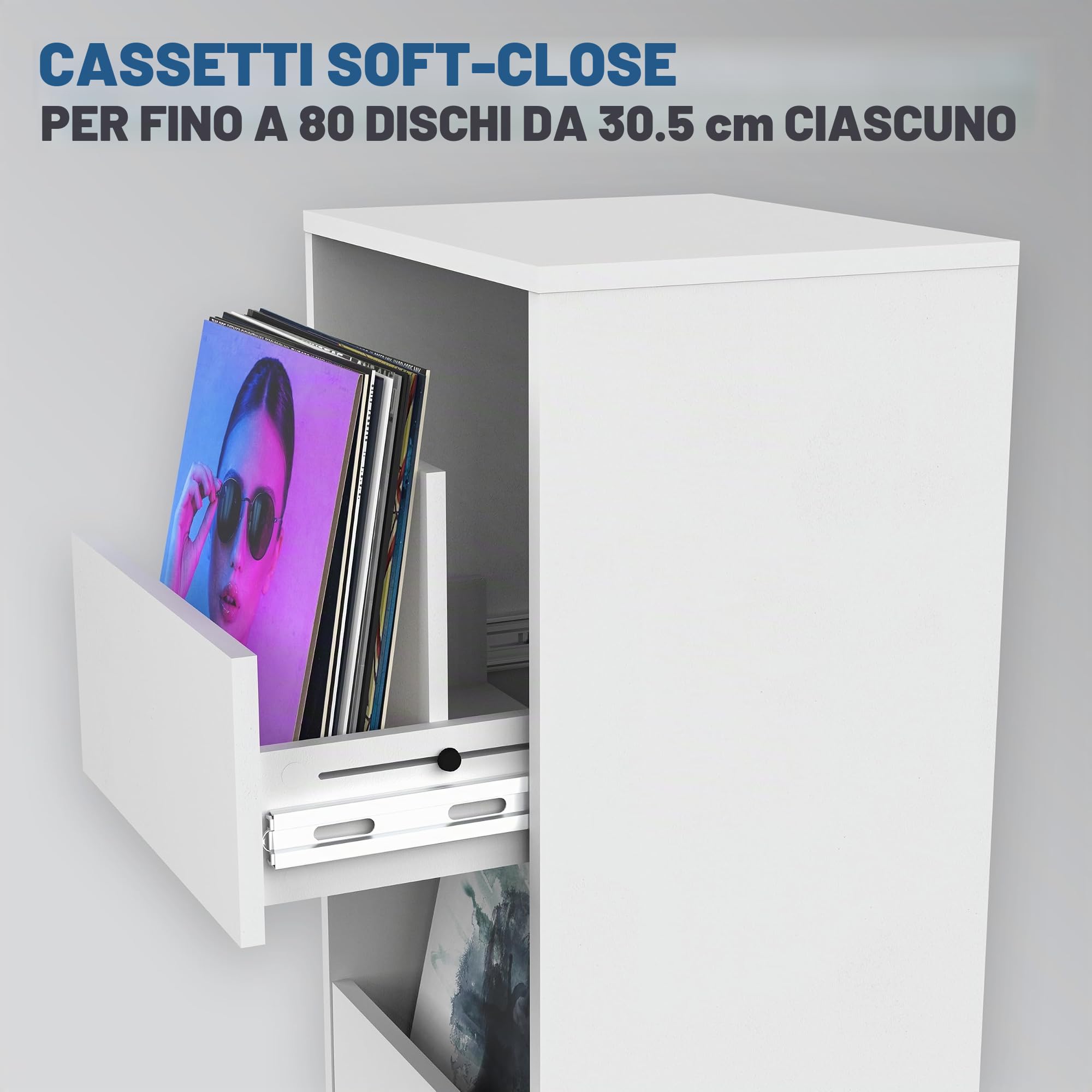 Glorious Vinyl Vault - Mobile per vinili con cassetti a chiusura ammortizzata per LP da 12 pollici - Capacità 160 album, design modulare