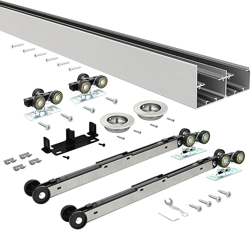 Nuk3y Bypass - Herrajes para puerta corrediza de cierre suave con tiradores de dedo (aluminio, riel de 48 pulgadas)