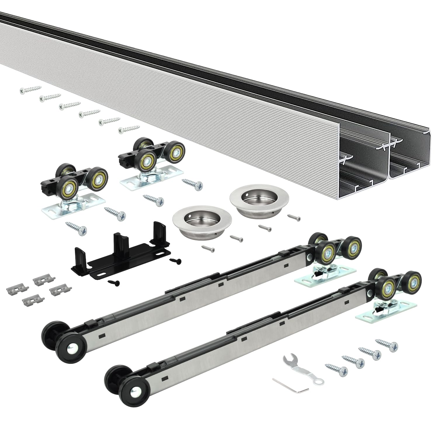 Nuk3y Bypass Sliding Door Hardware Soft Close with Finger Pulls (Aluminum, 48" Track)