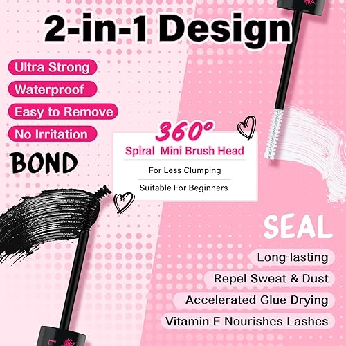 Miniatura 5 de Kit de 280 racimos de pestañas en racimo 30D+40D, kit de extensión de pestañas con adhesivo de pestañas y sellado, aplicador de pestañas