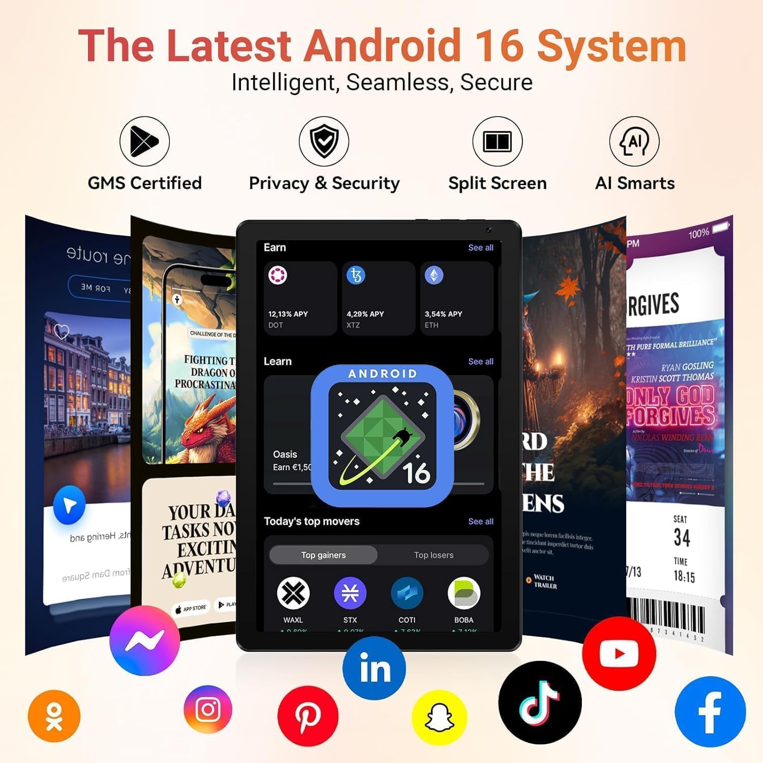 Tablet URAO 10.1 Android 16 Rapidita 36GB RAM 128GB ROM Wi-Fi 6 Bateria 6000mAh 4