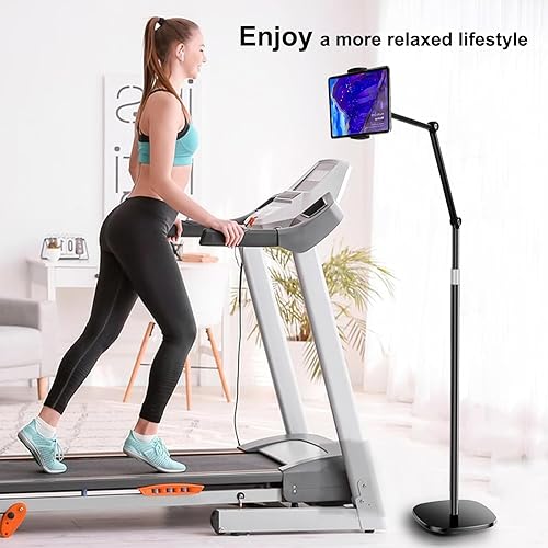 Miniatura 5 de OATSBASF Soporte de suelo para tableta, soporte de teléfono para cama superior, altura y ángulo de 360 grados, soporte universal de metal ajustable