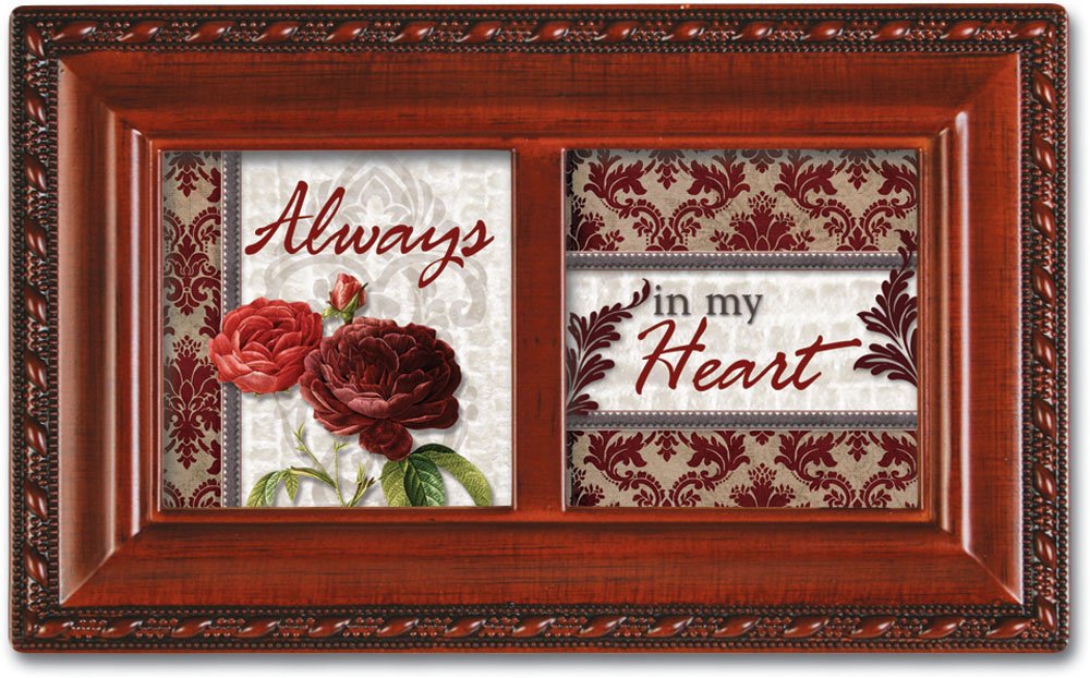 Cottage Garden Always in Heart Valentines Woodgrain Petite Music Box Plays Unchained Melody