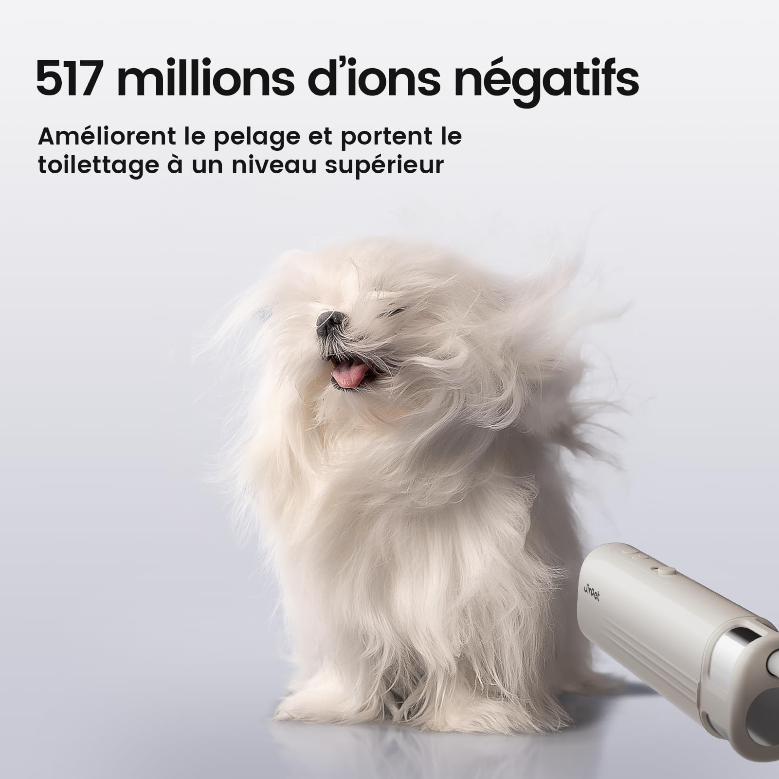 JirPet Sèche Cheveux pour Chien à Accrocher Au Cou, Portable 75 m/s, 3 Vitesses 4 Températures, Toilettage