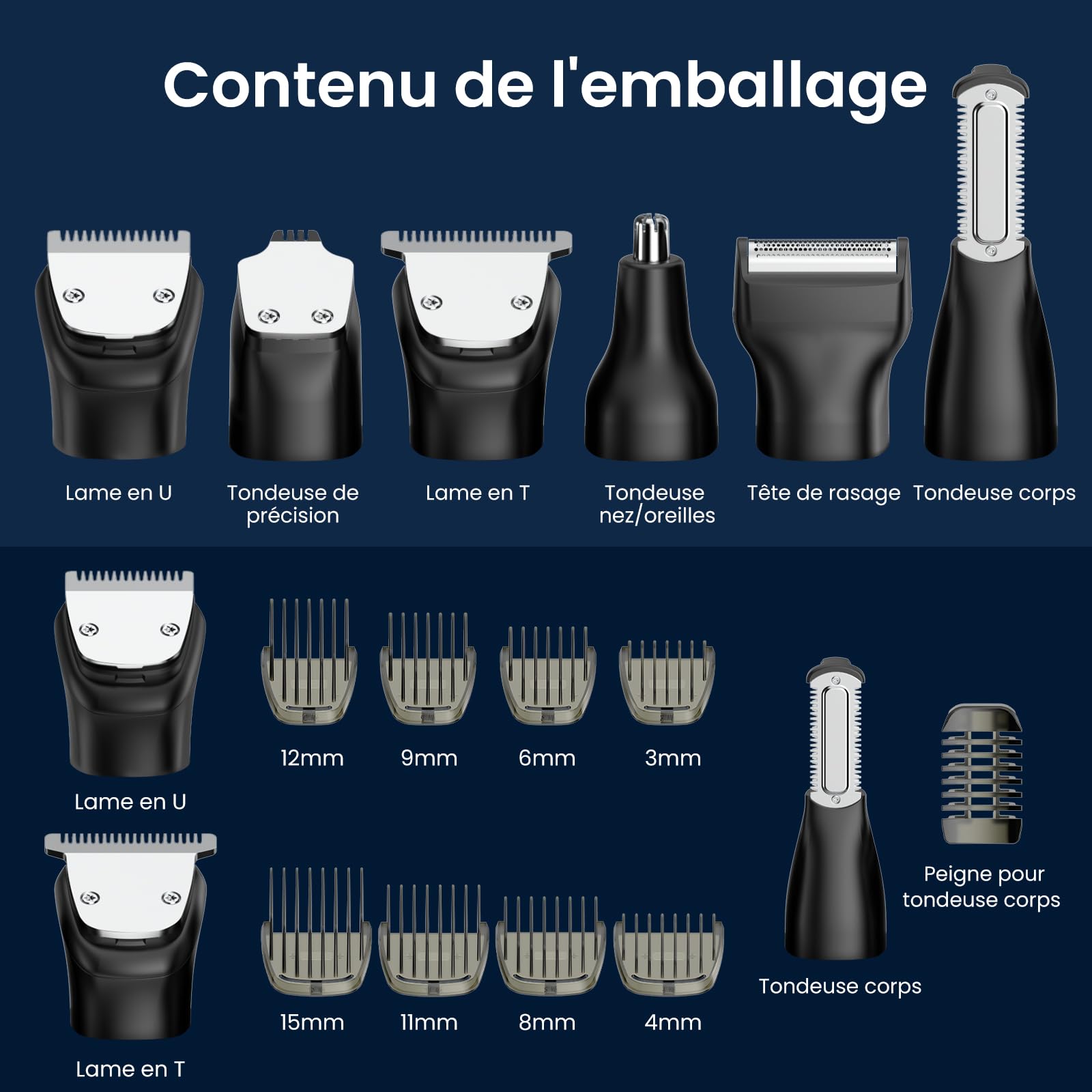 Maxgroom 6-en-1 Tondeuse Barbe Homme,Rasoir Electriques Hommes avec Base de Stockage Organisée,Double Mode de Charge(Base&USB-C),Tête Magnétique Amovible,IPX6 Sec/Mouillé, Autonomie 120 Mins (Noir)
