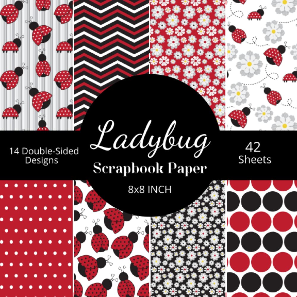 Ladybug Scrapbook Paper (14) 8x8 Inch Double Sided Scrapbooking Sheets, Crafts and Gifts
