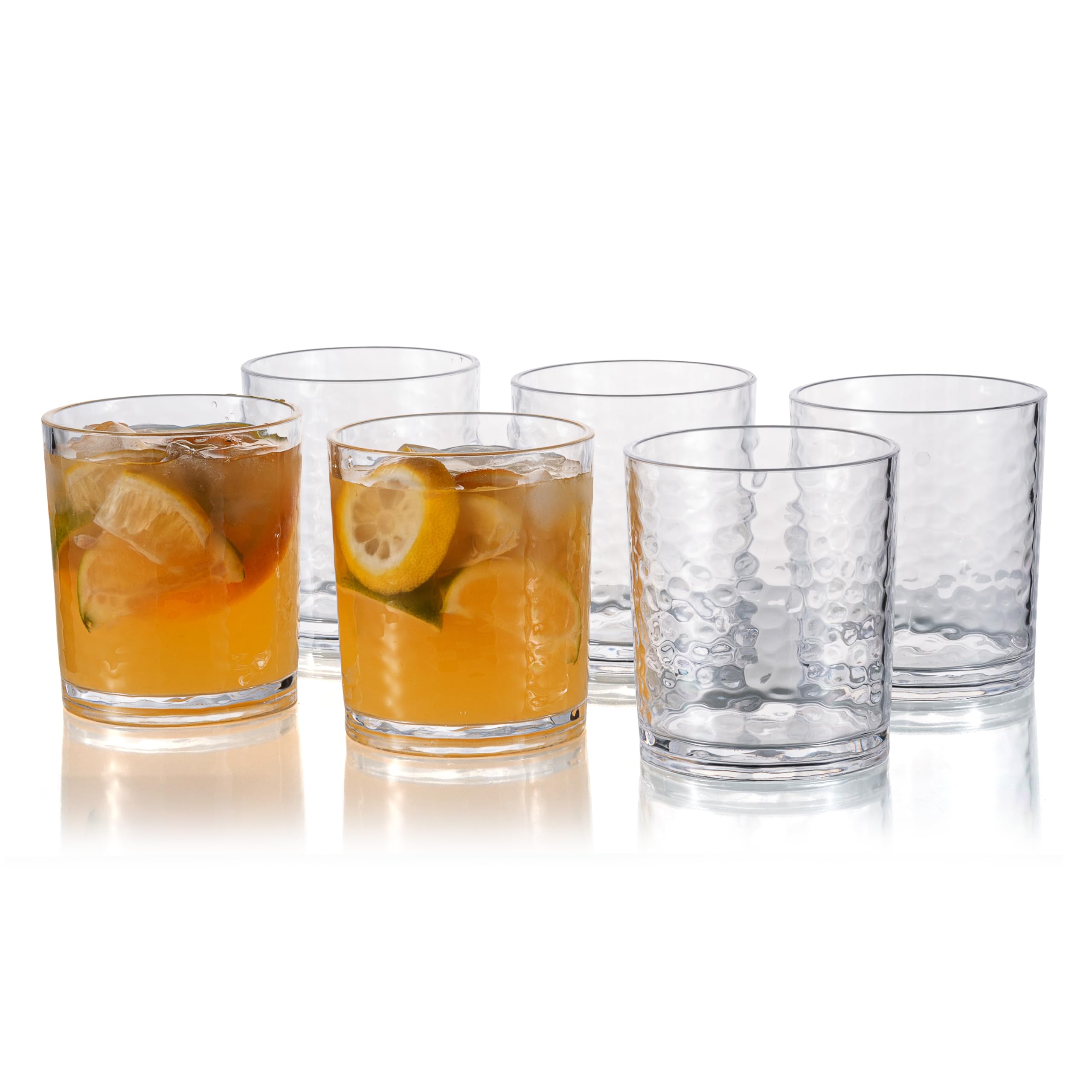 KX-WARE Vasos de plástico acrílico de 14 onzas, juego de 6 transparentes, estilo martillado, apto para lavavajillas, sin BPA