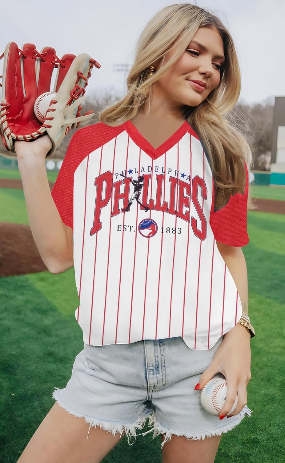 Baseball Shirt Women Striped Baseball Mom Shirts Jersey V Neck Game Day Tshirt Baseball Team Tee Tops Fans Gifts - Image 4