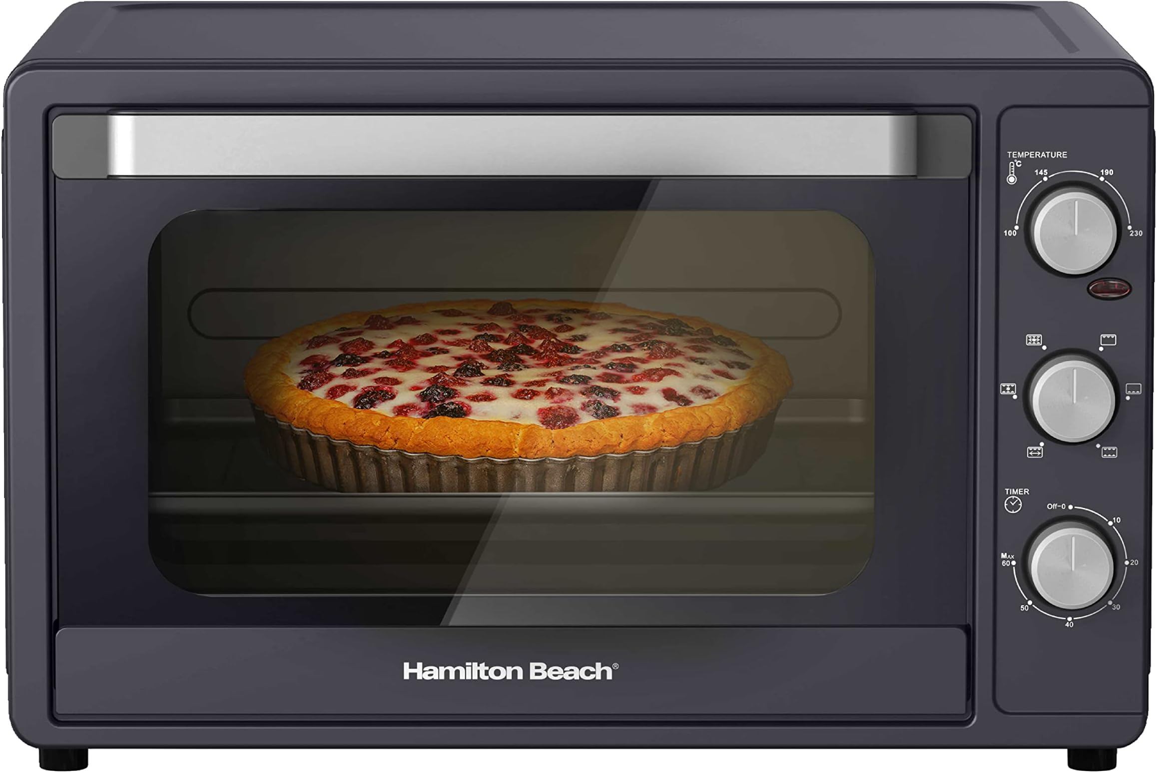 Hamilton Beach 55L 2200W Convection Toaster Oven with Rotisserie Grill, Double Walled Glass, Oyster Grey Color, 6 accessories, 6 functions, Max 230°C temp and 60 mins timer, CTGL55-ME
