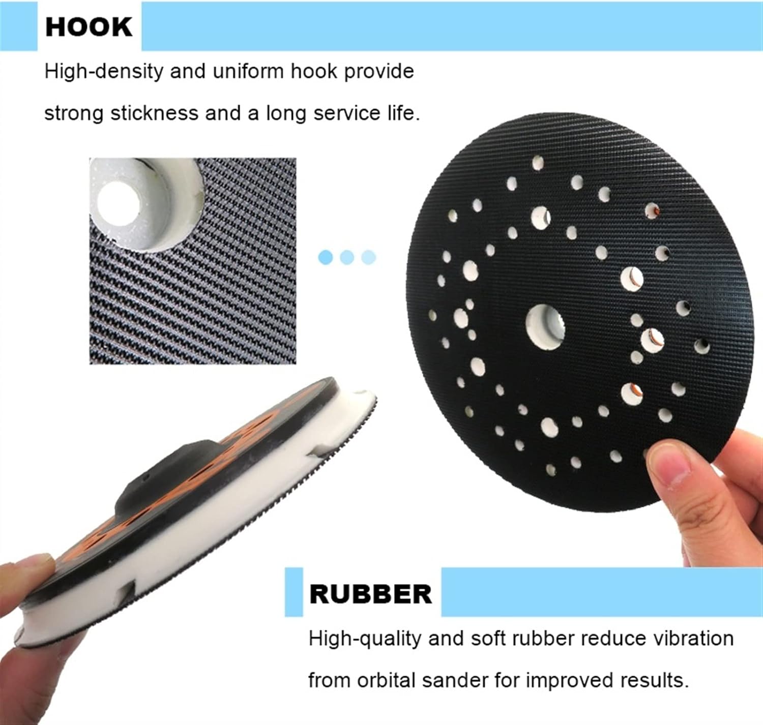 6inch 44-Hole Powder Free Backing Pad Hook & Loop Sanding Plate M8 Thread Self Adhesive Grinding Pad for Orbital Sanding Machine