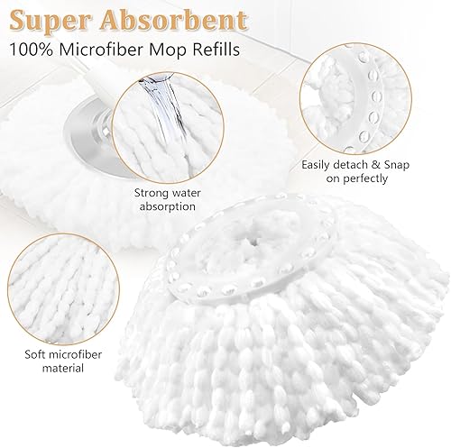 Miniatura 2 de NICEMOVIC Paquete de 6 cabezales de repuesto de trapeador giratorio para sistema de trapeador giratorio de 360, cabezal de repuesto de trapeador