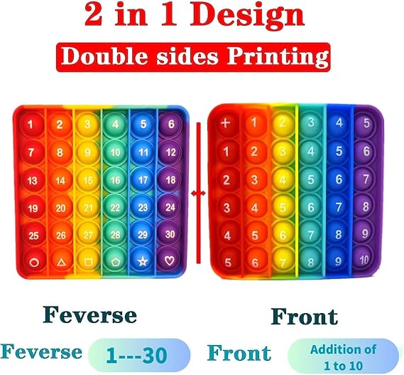 Push Pop Bubble Fidget Sensory Toy, ABC Learning and Educational Toys, Poppers Fidget Toys, Stress Relief, Autism Sensory Toys [Numbers 1-30 on The Other Side | Letters & Addition Random]