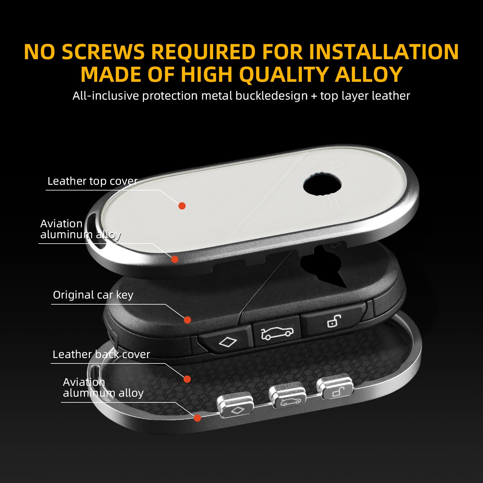 KUNGKIC Per 2024 2025 Mini J01 J05 U25 F65 F66 F67 Copertura chiave in pelle in alluminio, custodia protettiva per telecomando, portachiavi, convertitore per chiave auto