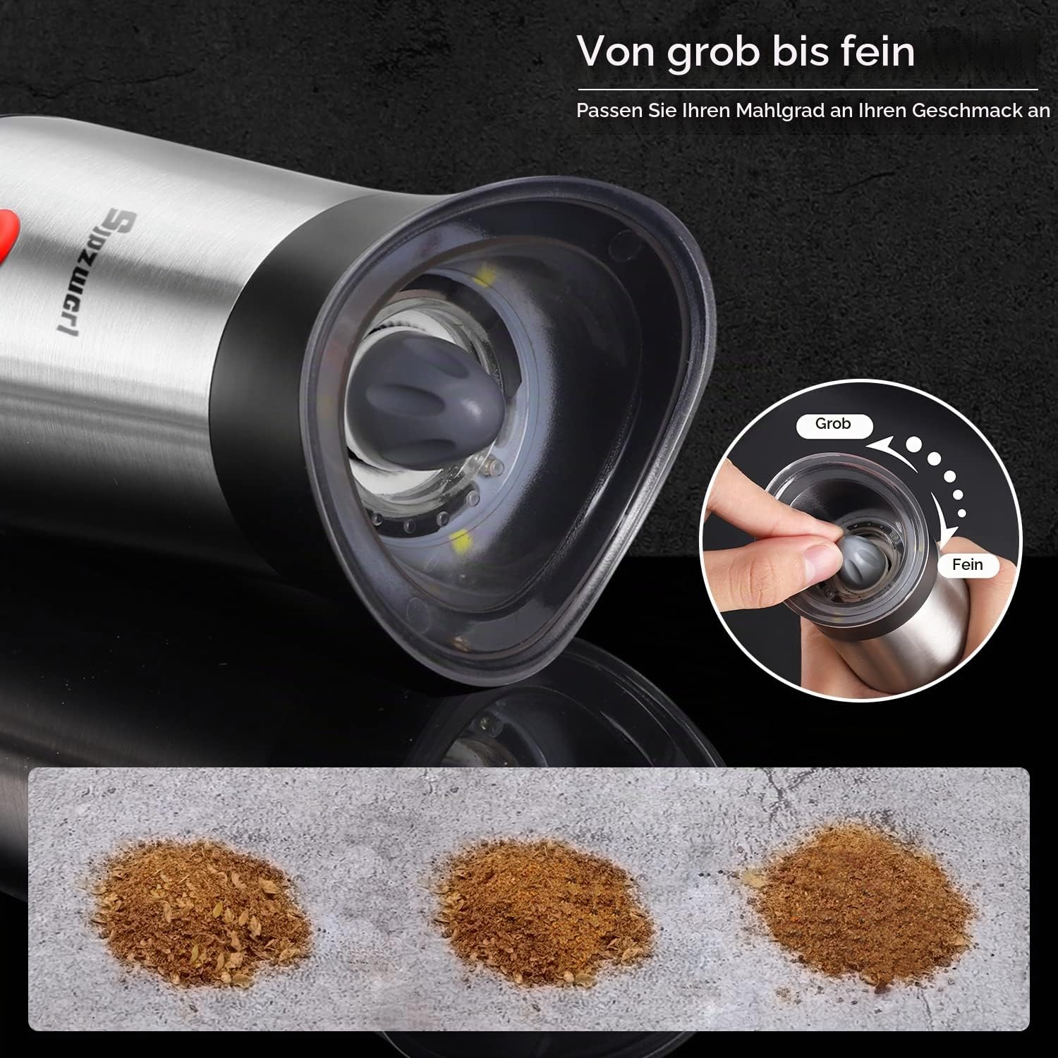 Salz und Pfeffermühle Elektrisch Set: USB Aufladbar Pfeffermühle | Edelstahl Salzmühle Gewürzmühle Elektrisch Set, Einstellbare Grobheit, Einhandbedienung, 2 Pcs