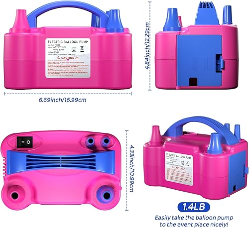 Miniatura 5 de Electric Balloon Pump for Party Decorations  Portable Inflator, Auto Shutoff, Balloon Air Pump Dual Nozzle Rose Red 110V 600W