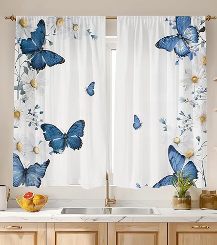 Cortinas de cocina (2 piezas) sobre el fregadero para ventana de baño, cafetería, sótano, cortinas para cocina, casa de campo, mini cortina corta,