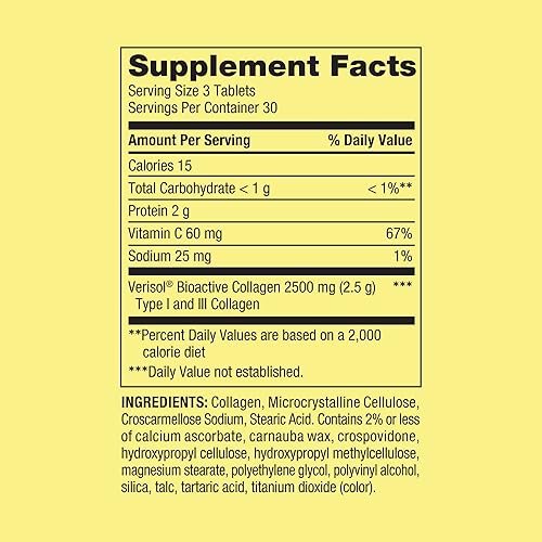 Miniatura 3 de Spring Valley - Tabletas de colágeno + C para la salud del cabello, piel y uñas, 2,500 mg, 90 unidades, altamente absorbentes, paquete de colágeno