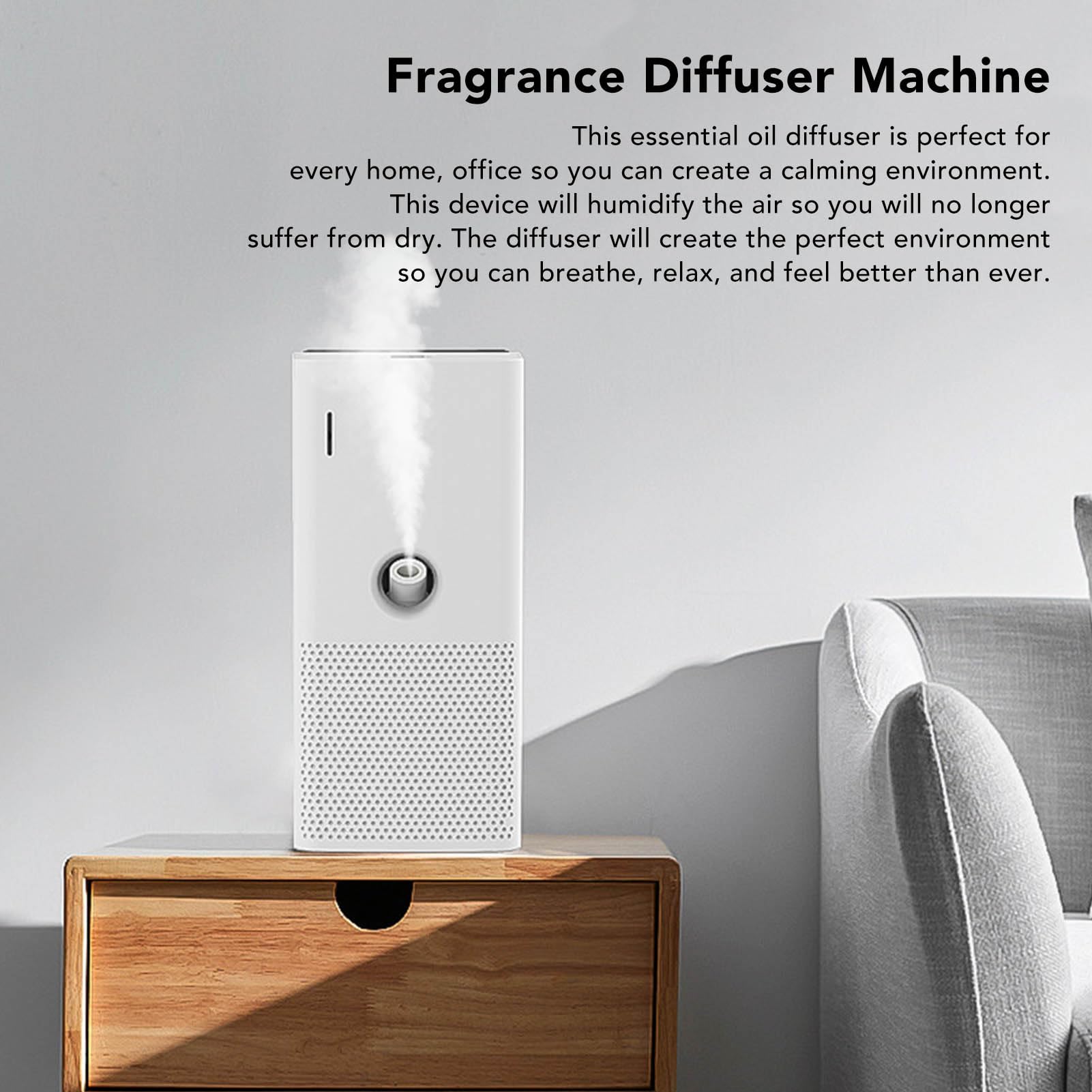 Diffusor für ätherische Öle, Aromatherapie-Diffusor für das Schlafzimmer im Home-Office, leiser Ultraschall-Duftdiffusor mit 7 farbigen LED-Lichtern, Luftbefeuchter und (Weiß)