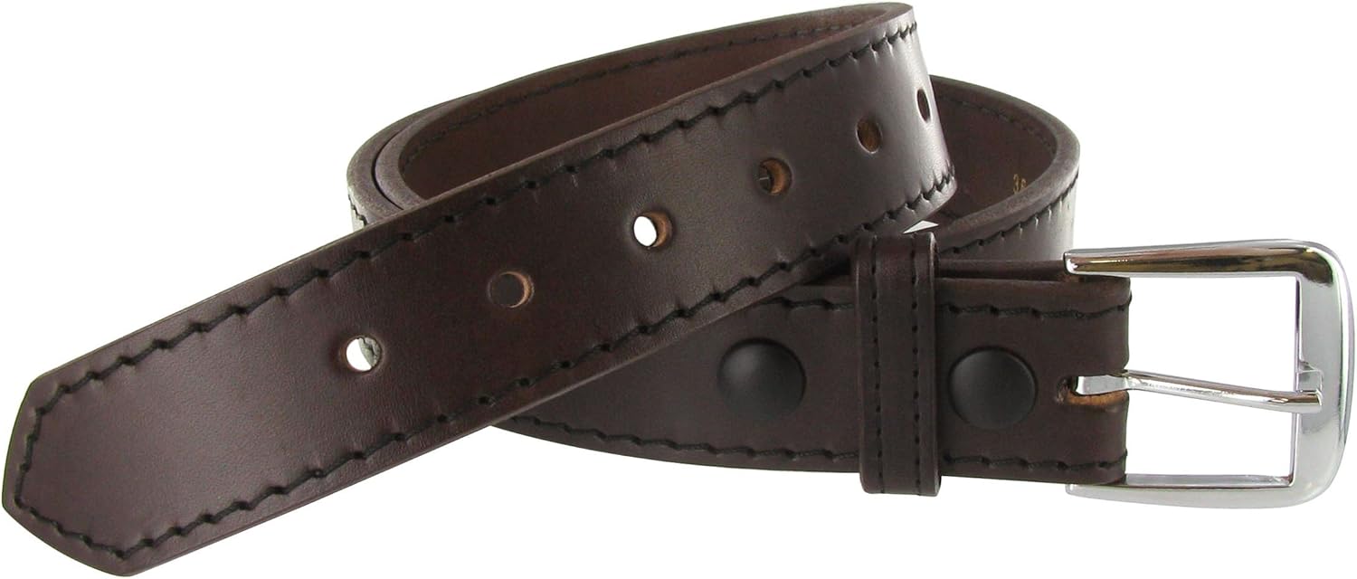 Boston Leather Men's 1.5" Stitched Edge One Piece 10-12 Oz Leather Belt (52, Brown)