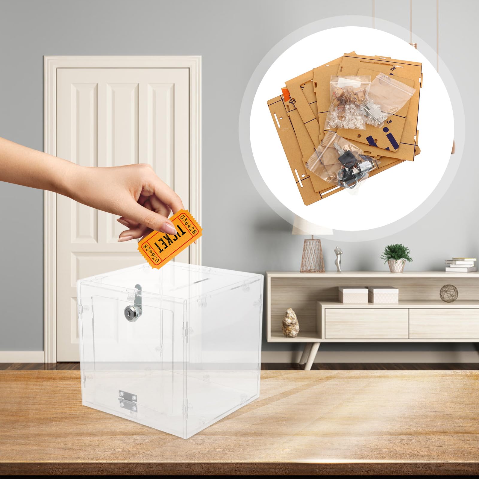 Urna de Votación Transparente de Acrílico para Boletos y Sugerencias