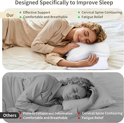 Miniatura 7 de Almohada cervical para el cuello para dolor de cuello, almohada ortopédica de espuma viscoelástica con diseño contorneado, almohadas de apoyo para
