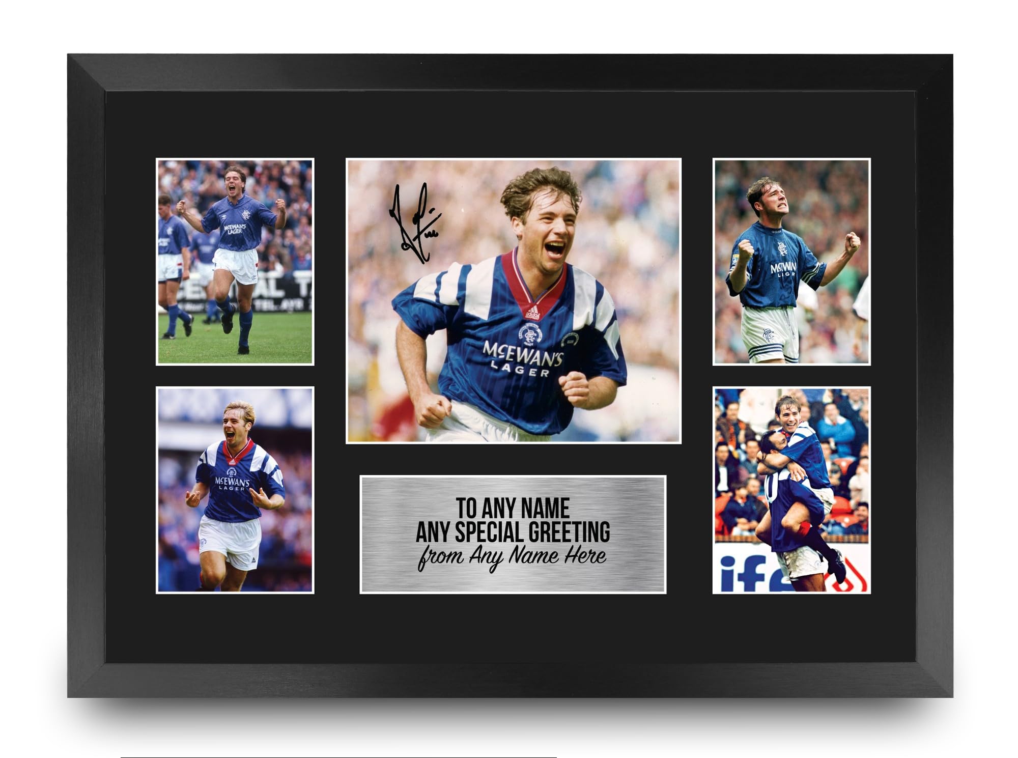 HWC Trading Ally McCoist Personalised Gift - Signed Autograph Picture, Framed A3 Football Photo Display with Custom Name Message for Birthday Christmas Wedding