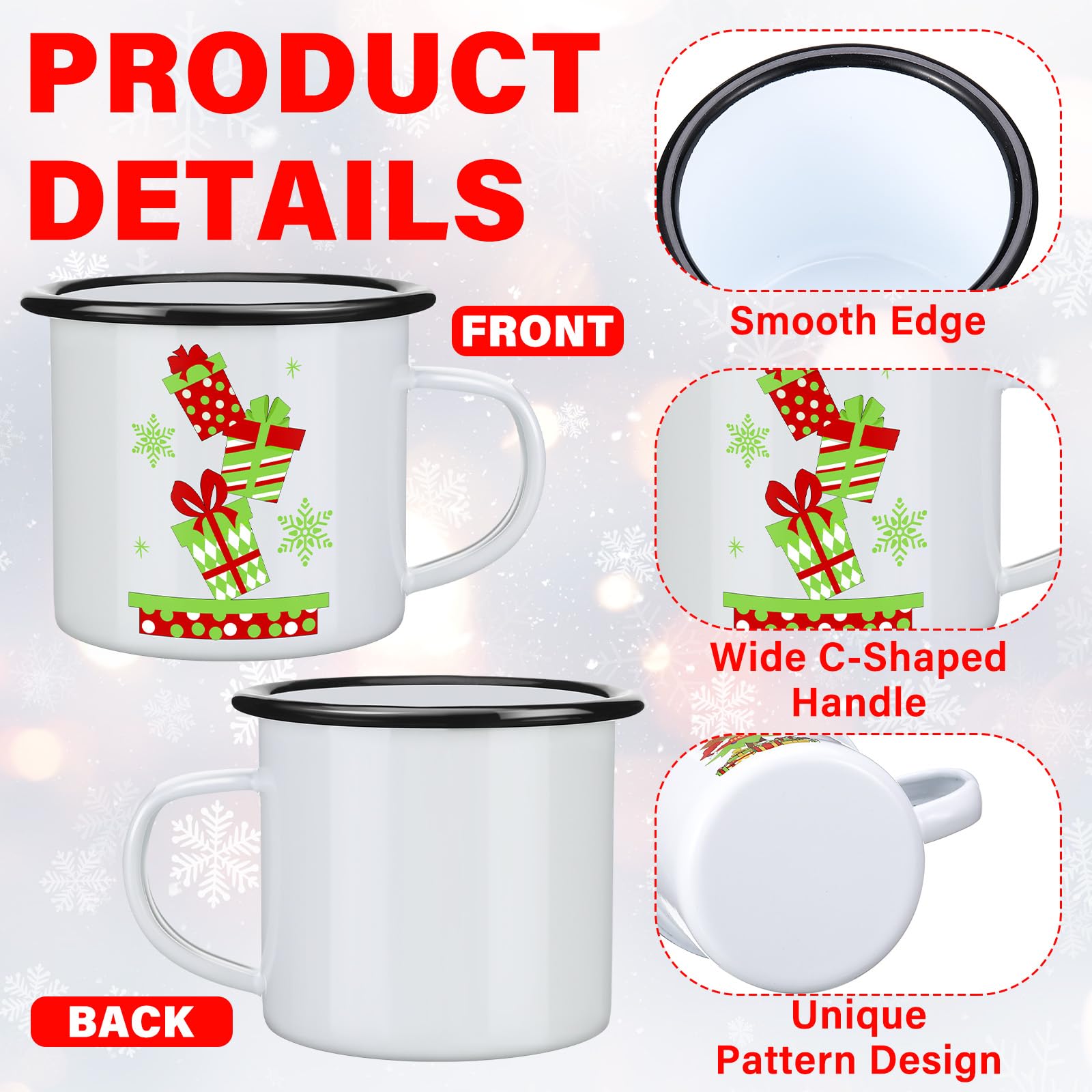 Chengu Juego de 12 tazas esmaltadas para regalo, tazas de café, tazas verdes de Navidad, tazas de vacaciones, tazas novedosas para beber para el hogar, oficina, Navidad, fiestas de cumpleaños, 12