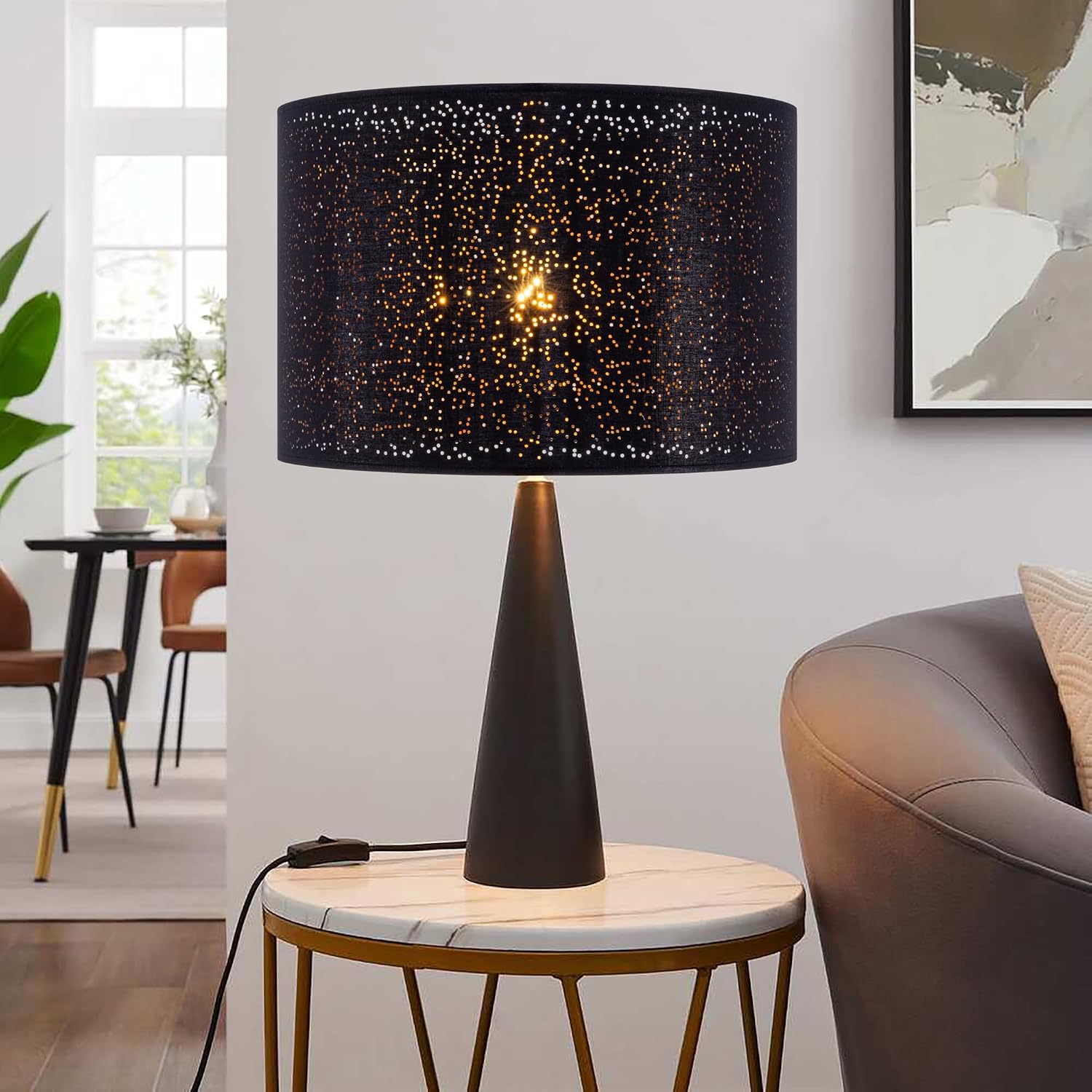 Wellmet Blackgold Lampshade, Requires Self-assembly,18" Diameter x12" High | Drum Lampshade for Table Lamp, Bedside Lamp, Floor Lamp, Fabric Replacement Lamp Shade Classic Modern Style, Spider Fitter