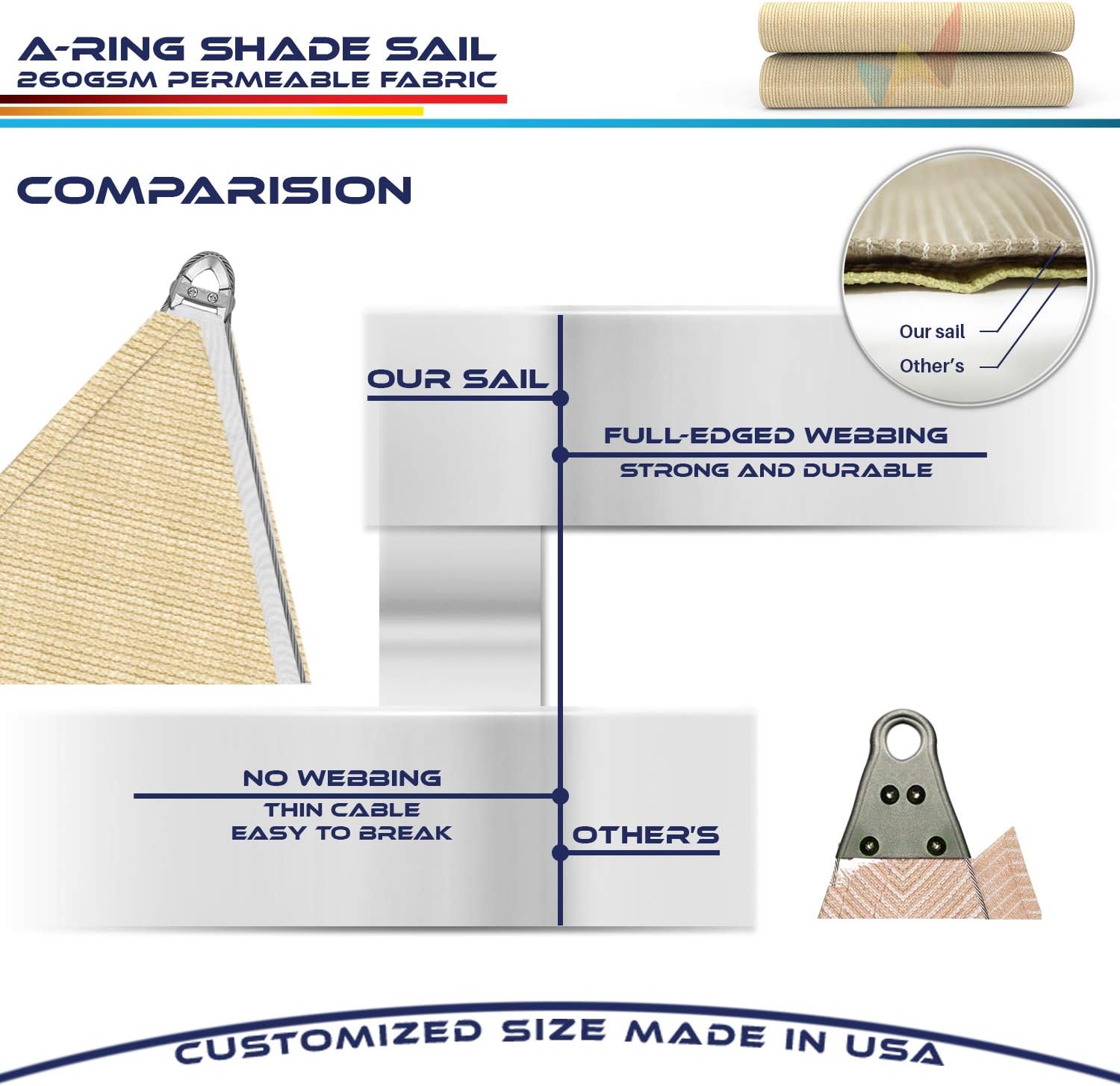Windscreen4less 8' x 8' x 15' Sun Shade Sail Triangle A-Ring Outdoor Shade Cover with Steel Wire for Yard Patio Pergola (Sand)
