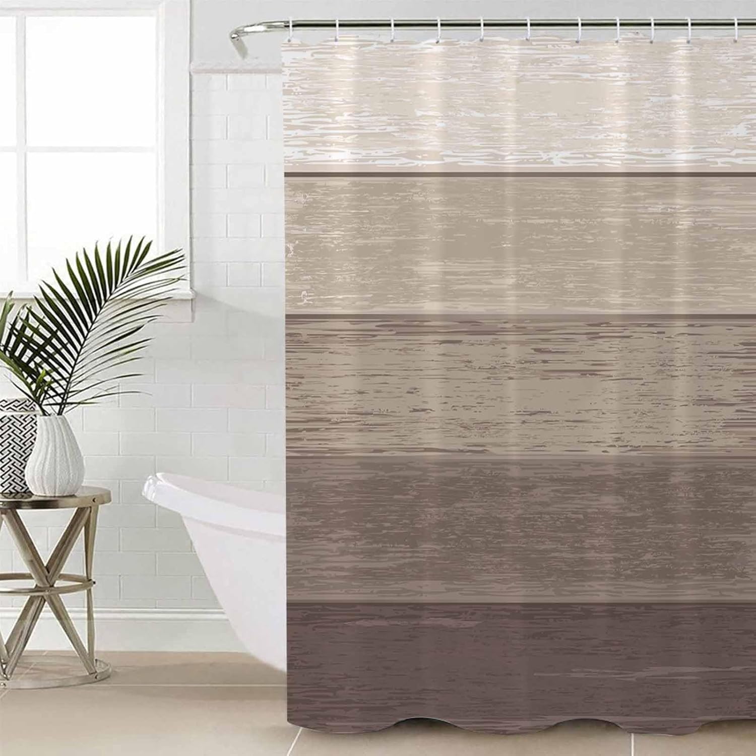 Brown Farmhouse Shower Curtain Set with Hook 72" x 78",Washable Cloth Polyester Fabric Shower+Curtain,Waterproof Bath Curtains for Bathroom,Showers,Bathtubs Decor Vintage Gradient Retro Wooden Grain