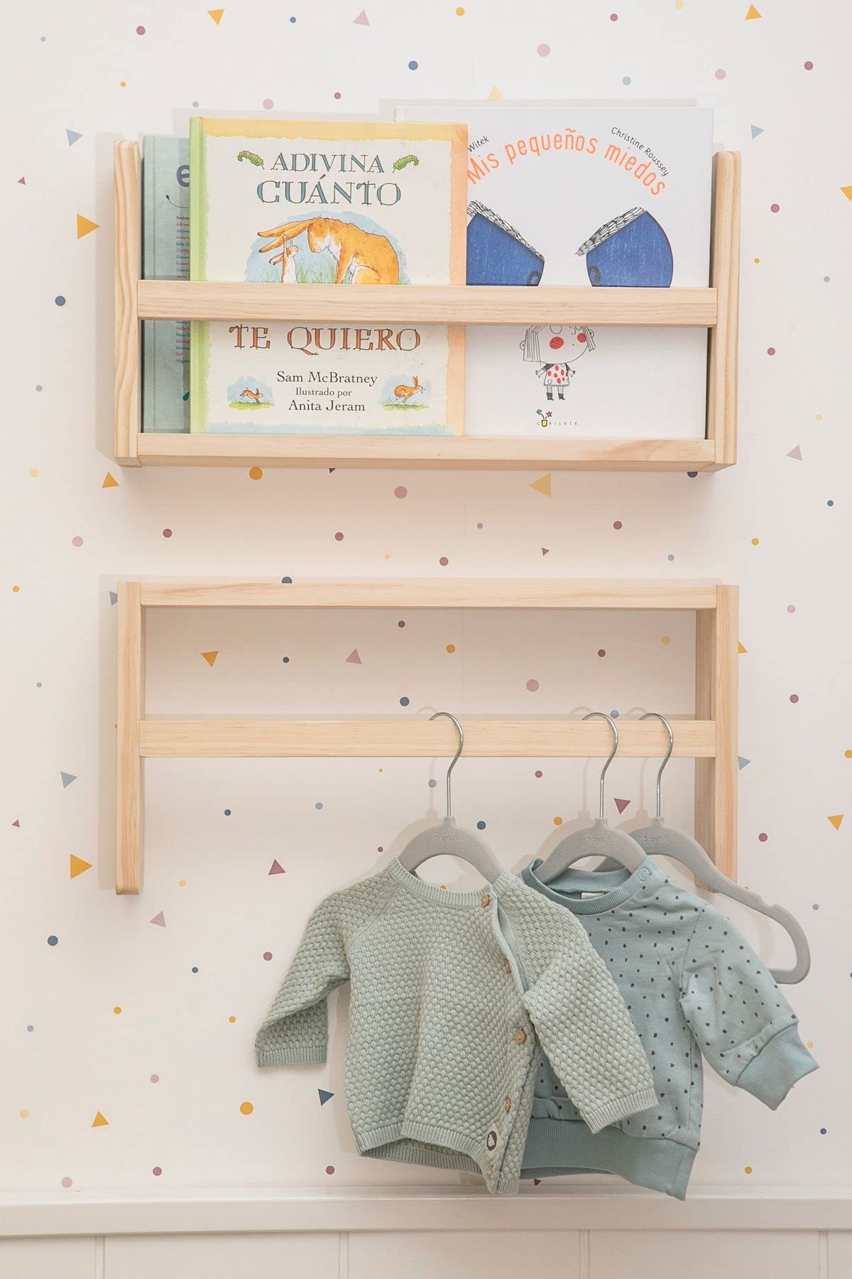 TWR ® Estanteria infantil - Estantería Montessori- Expositor libros infantil para pared en madera natural - Medidas: 50cm x 25cm x 10cm (Hecho en España) (Doble (2 unidades))