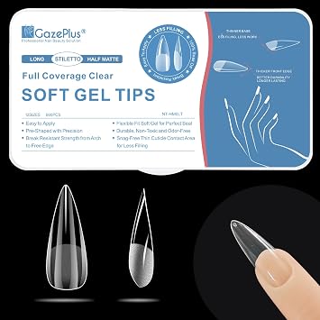 Long Stiletto Fake Nail Tips, 600 pcs Half Matte Pre-shaped False Nail Tips Set with 12 Sizes Full Cover Clear Soft Gel Nail Tips for Nail Extension Acrylic Nails Perfect for Home Nail Salon