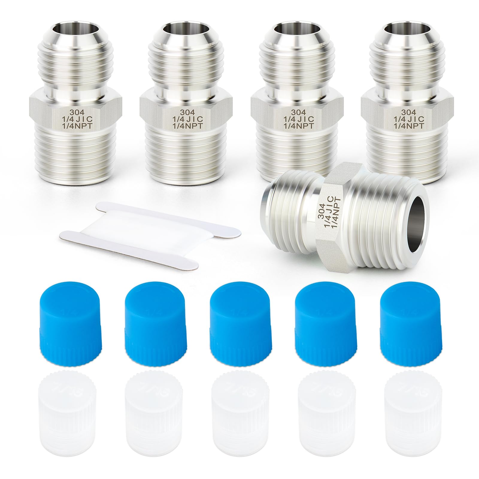 TAISHER 5PCS Forging of 304 Stainless Steel JIC Flare Tube Fittings, 1/4" JIC Male x 1/4" NPT Male, Half Union