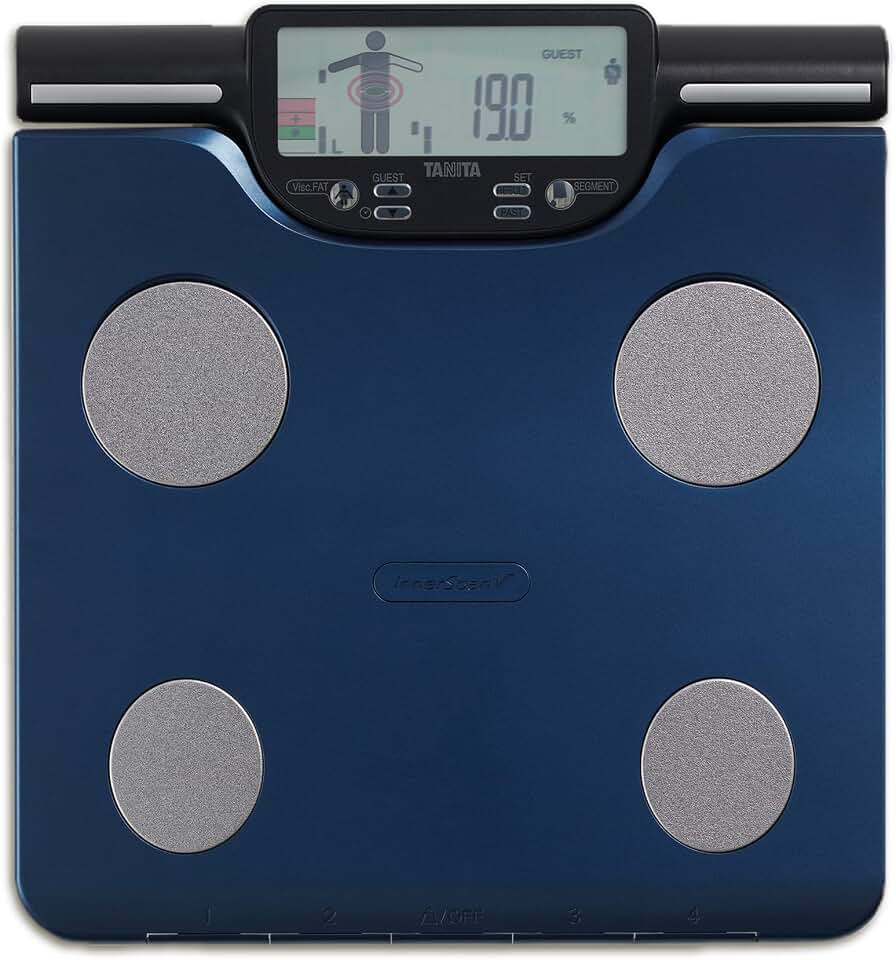TANITA BC-602 Échelle de Composition Corporelle Segmentaire Graisse Corporelle Masse Musculaire par Partie du Corps Apport Calorique Quotidien 10 Lectures Bleu
