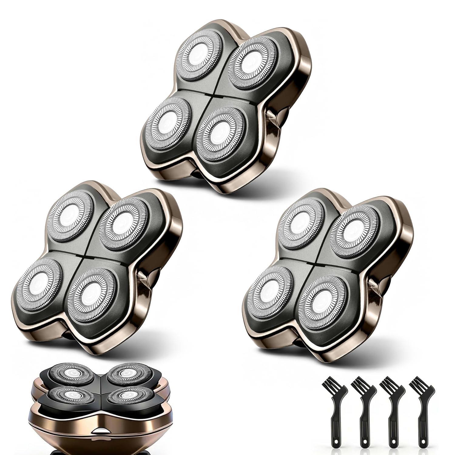 Replacement Blade Shaver PRO 4 Head for Electric Shaver Compatible with Skull Pitbull, Butterfly Kiss PRO & Palm Shavers with 3 Cleaning Brush (3Pack)