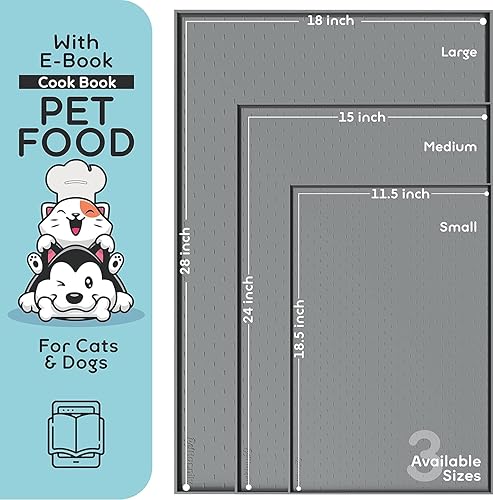 Miniatura 2 de Tapete de comida para perros  Tapete grande de silicona para alimentos de mascotas de 24 x 15 pulgadas, bordes elevados para alimentos y agua para