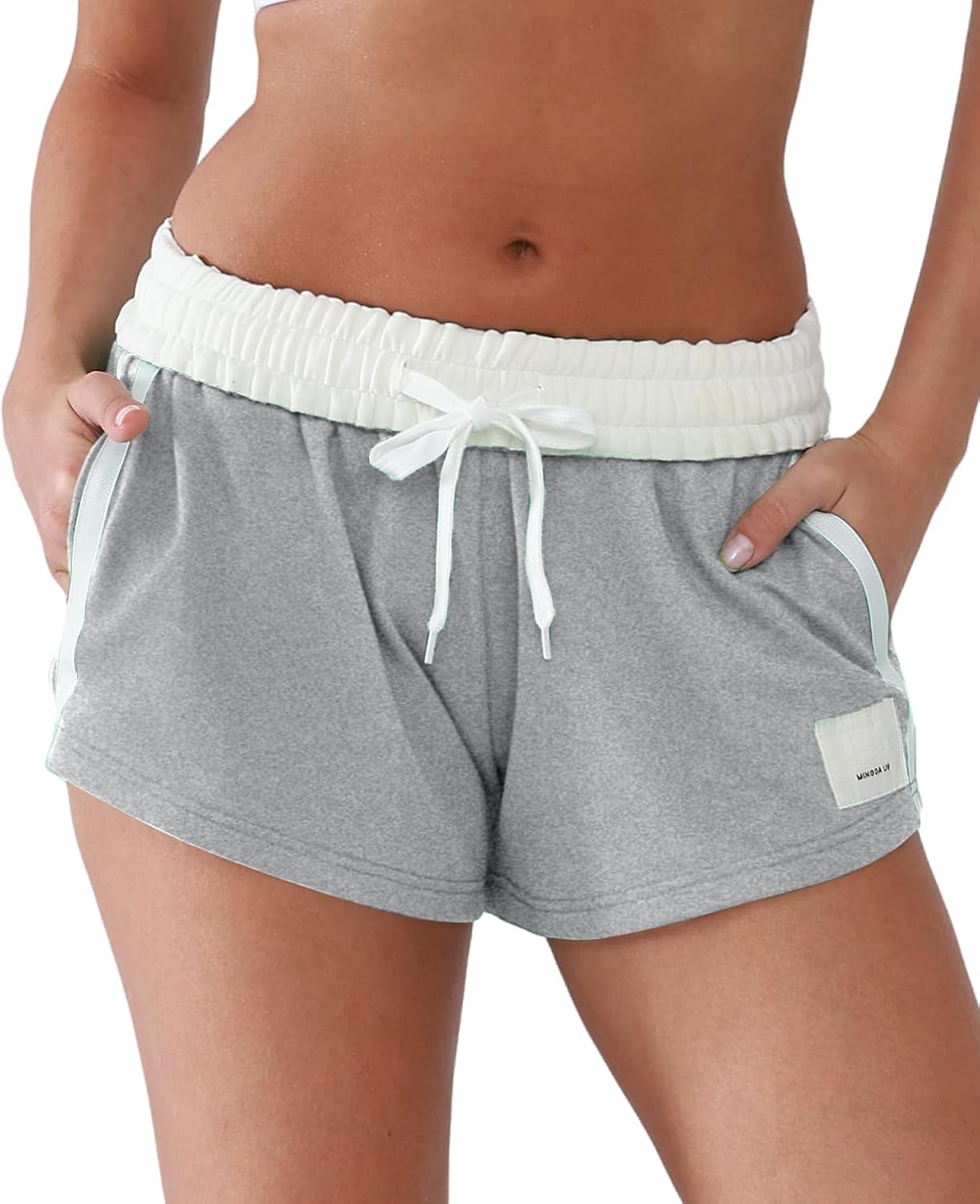 Comfy Sweat Shorts for Women Cotton Fold-Over Waistband Contrast Taping Lounge Casual Athletic Workout Shorts