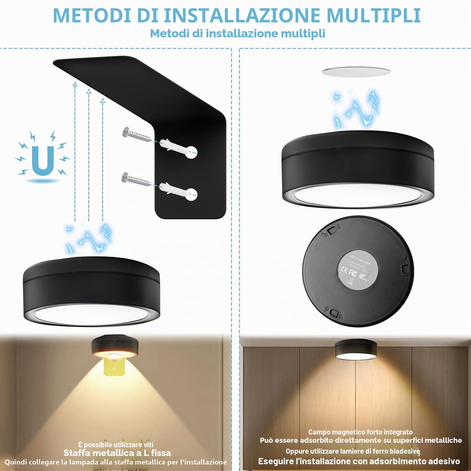Aicharynic Confezione da 4 luci per quadri, luce per quadri con batteria e telecomando, lampada per quadri, luce da pittura ricaricabile con 3 temperature di colore, LED dimmerabile per esposizione