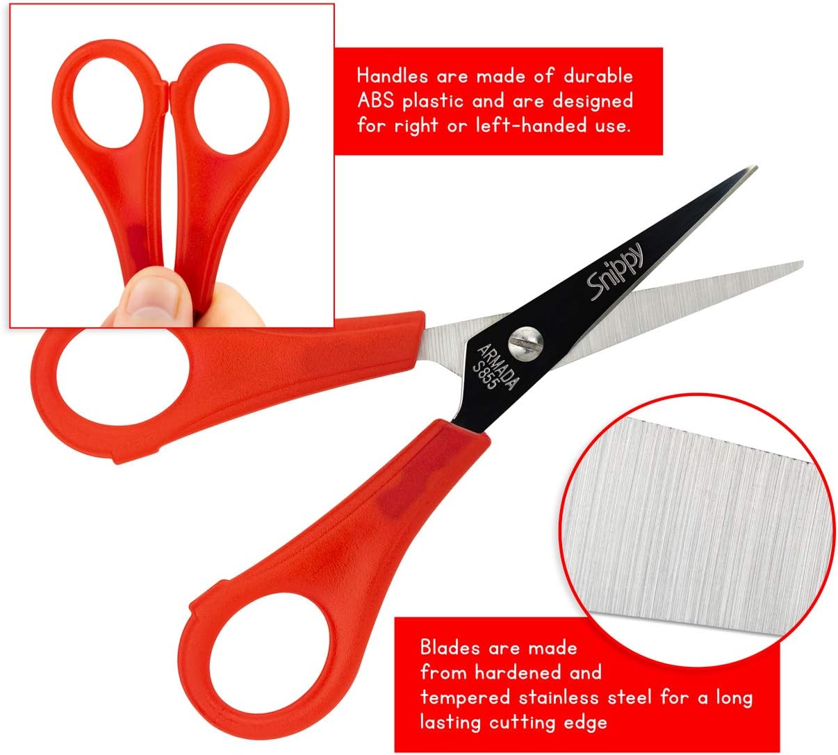 Armada Art Snippy Original Pointed Tip Scissors for Kids’ Arts & Crafts-Stainless Steel Blades-5-Inches-1 Pair, 1 Piece