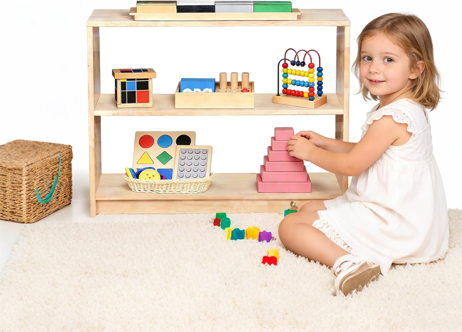 Horizontal Montessori Shelf 3-Tier Kids Storage Cabinet for Toys, Books, Arts & Crafts Supplies, Toddler Organizer for Nursery, Preschool & Daycare