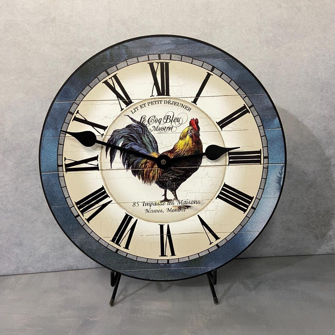 Carolina Blue Rooster Wall Clock | Ultra Quiet Quartz Mechanism | Hand Made in USA Beautiful Crisp Lasting Color | Comes in 8 Sizes | 12 Inch