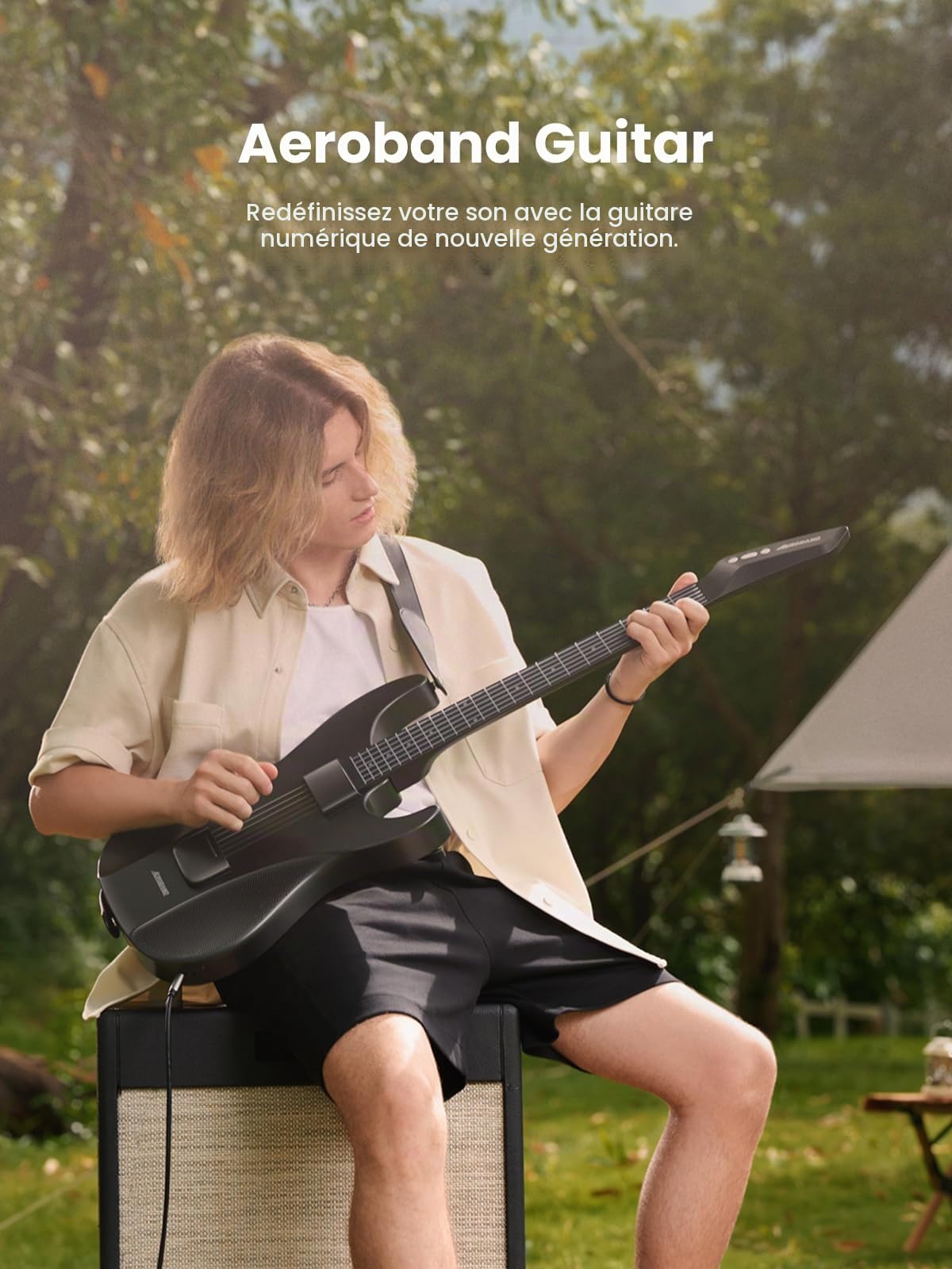 AeroBand Guitare électrique acoustique de voyage sans guitare, portable et silencieuse avec touche amovible, guitare intelligente pour débutants, adultes, adolescents, cadeau