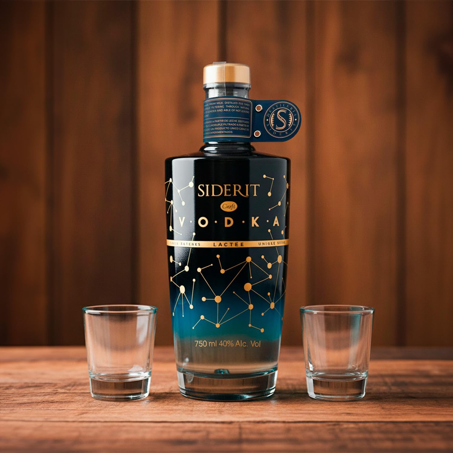 SIDERIT Vodka Lactée premium 40% Vol, 750ml, elaborado con azúcares de leche, 5 destilaciones y cuádruple filtración. Suave, sedoso y único. 2 meses de maduración. Medallas y premios internacionales