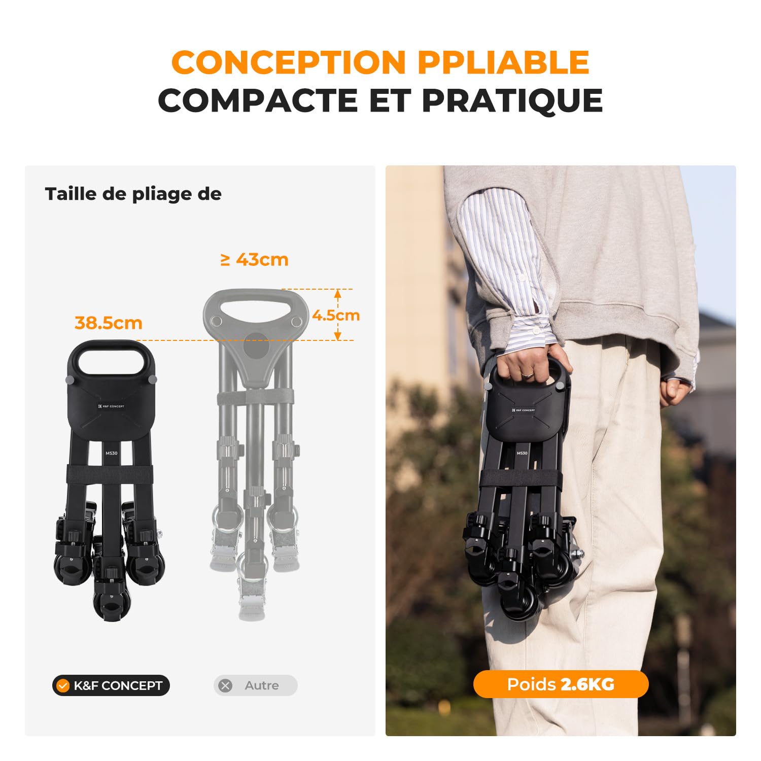K&F Concept Dolly Trépied à roulettes Charge 20kg