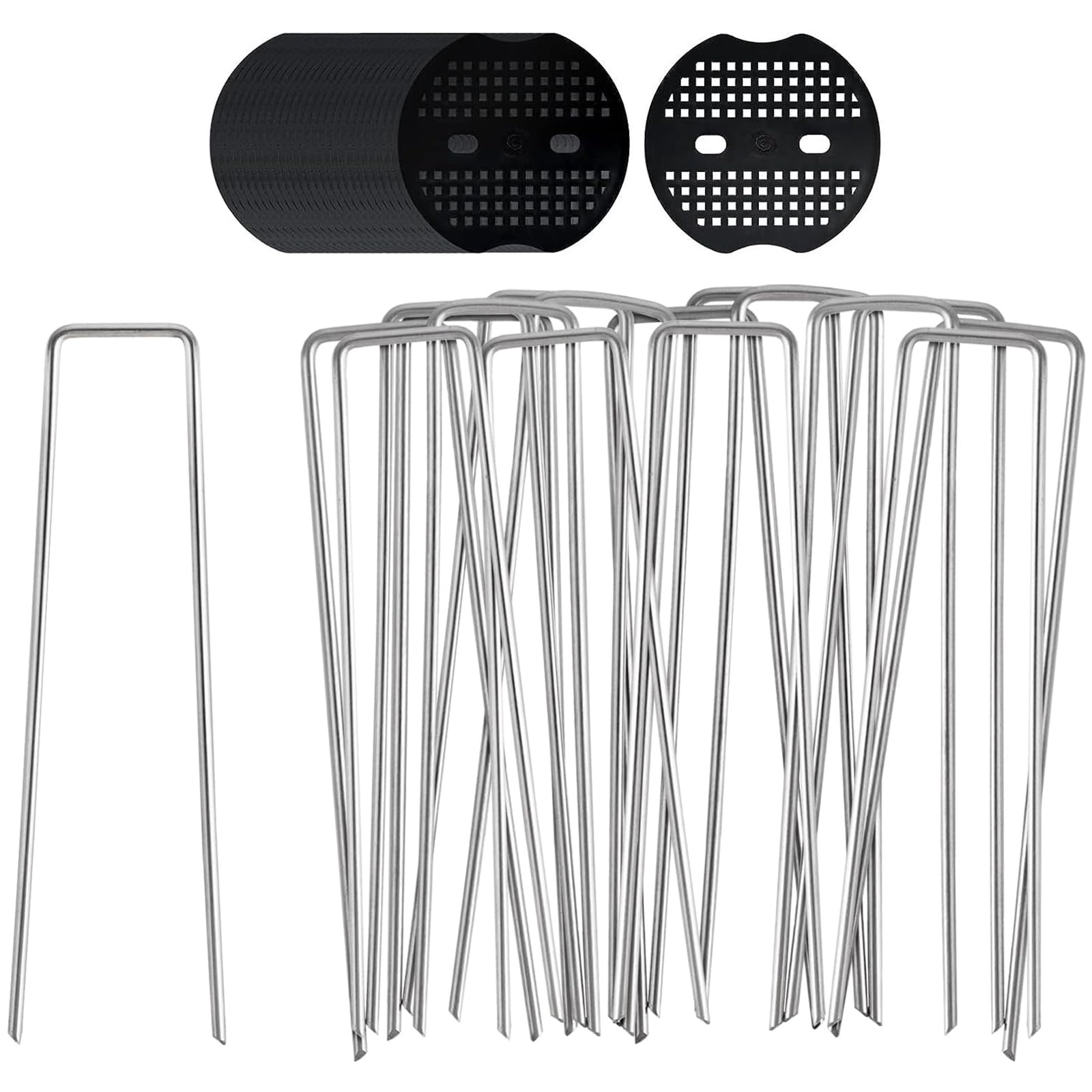 Clavijas de jardín de Alta Resistencia, Grapas de Paisaje de Acero galvanizado en Forma de U para Membrana de Control de malezas, Tela de Suelo de césped Artificial, Paquete d 100 Piezas 200x40mmØ3mm