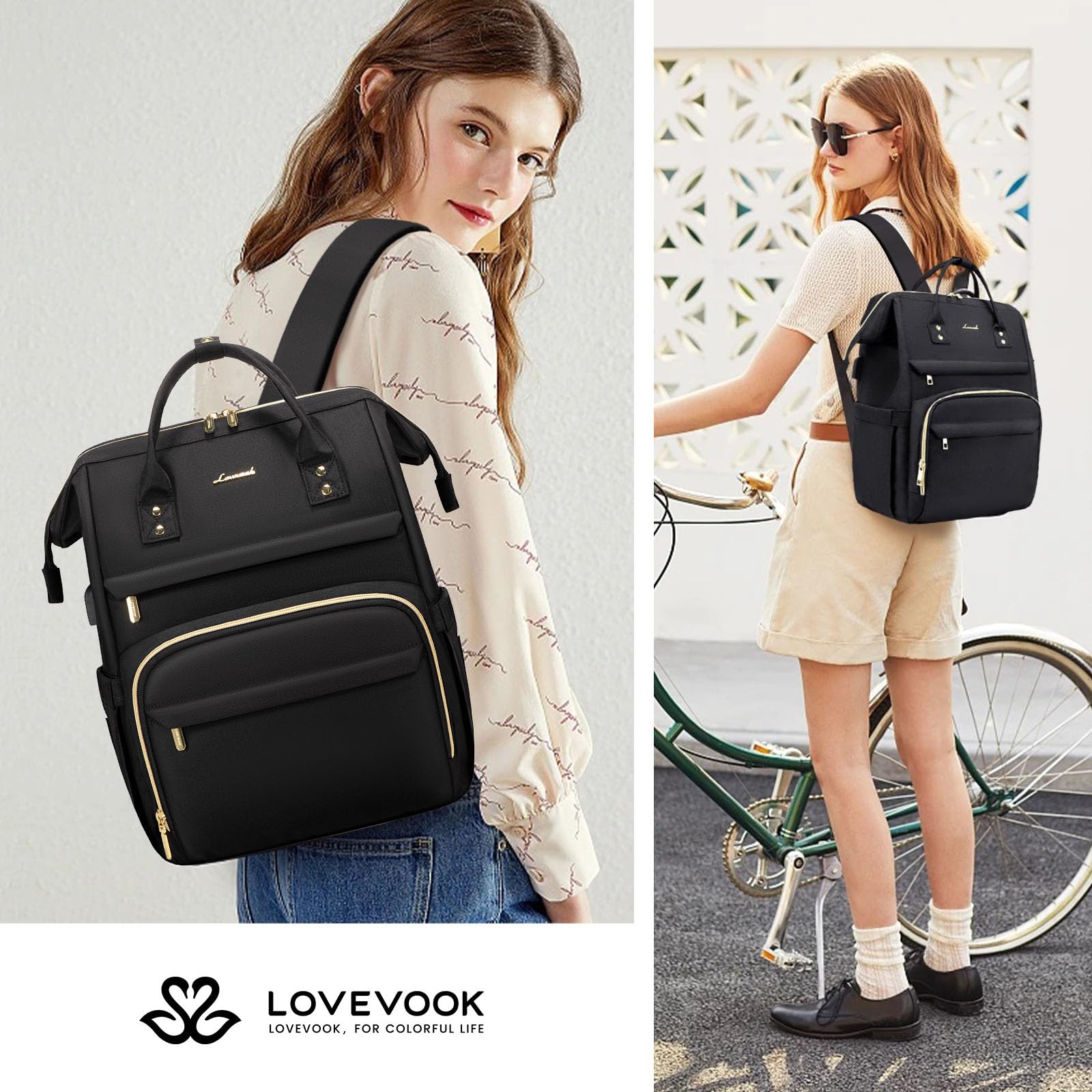 LOVEVOOK Zaino da Donna per Laptop pollici, Impermeabile Borsa per Zaino da Scuola in PU con, per Lavoro Scolastico Studenti Universitari Insegnanti Ufficio Affari