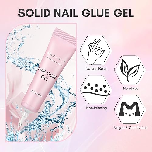 Vista 9 de Makartt Pegamento de uñas de gel: pegamento sólido para uñas a presión, necesita lámpara UV de gel 3D de 0.5 fl oz, herramientas multifuncionales