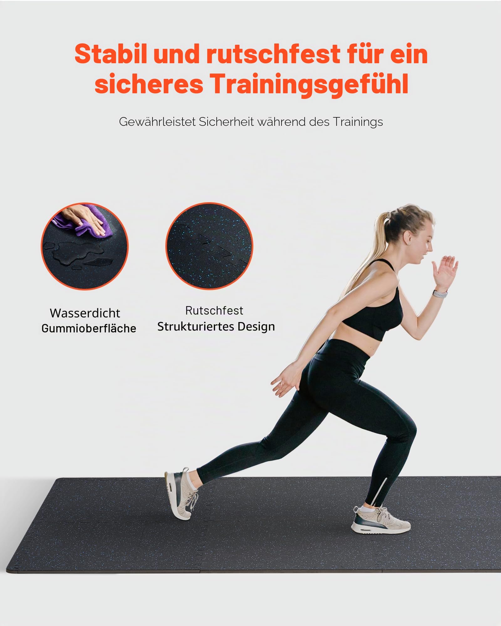 VEVOR Bodenmatten 12 STK. Gummioberfläche & Eva-Schaum, 61 x 61 cm Trainingsmatten mit 48 Quadratfuß Abdeckung, ineinandergreifende Gymnastikmatten für Fitnessstudio Garage, Schwarz & Blau