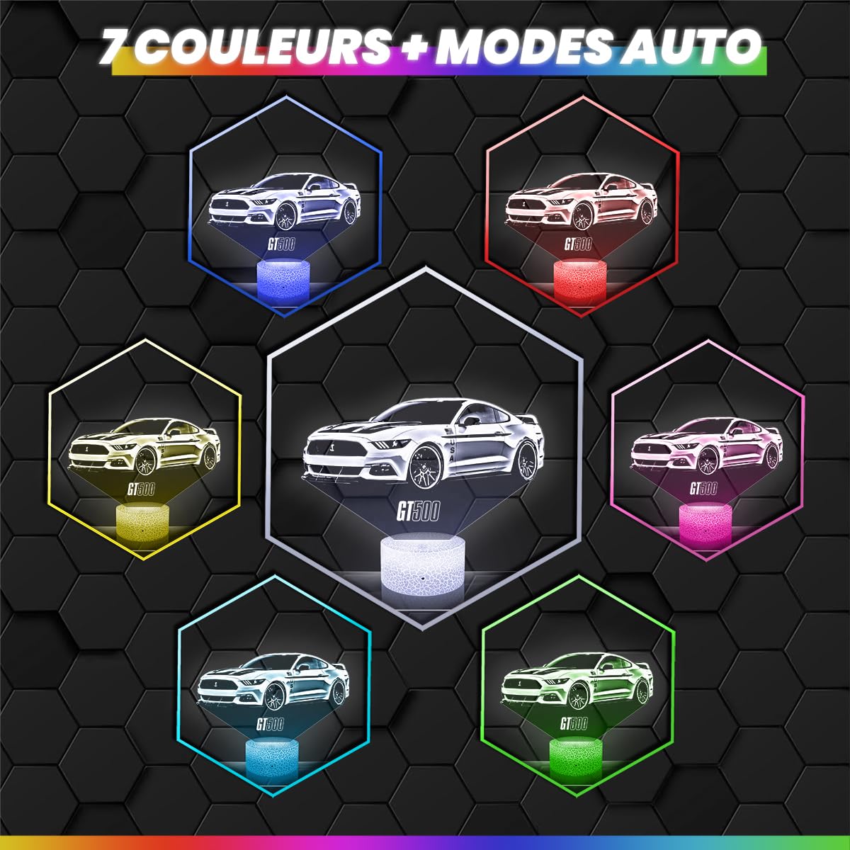 Lampephoto.fr - Lampe 3D Voiture Américaine Supercar, Idée Cadeau Fan Automobile, Veilleuse Tactile Led Illusion, Effet Hologramme 3D, Idée Cadeau Noël Anniversaire Garçon et Fille TOP